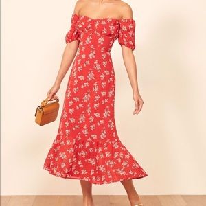 Reformation Hannah Midi Dress Red Floral